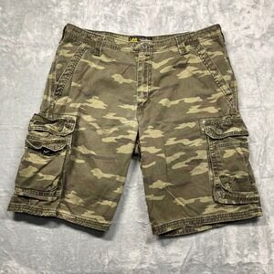 Lee Cargo Shorts Mens Green Camo Woodland Utility Relaxed Fit 100% Cotton 36